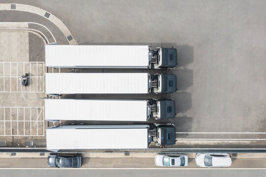 Aerial View of Trucks Parked in a Transportation Logistics Area