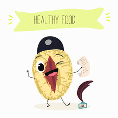 Ackee (Blighia sapida), or achee, medicinal plant, funny fruit cute cheerful characters. Vector hand drawn illistration.