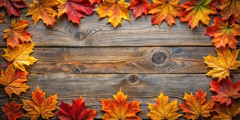 Obraz premium Autumn Sugar Maple Leaves Framing Rustic Wood Background