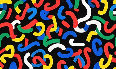 Obraz premium Colorful abstract brushstrokes pattern on black background for modern design.
