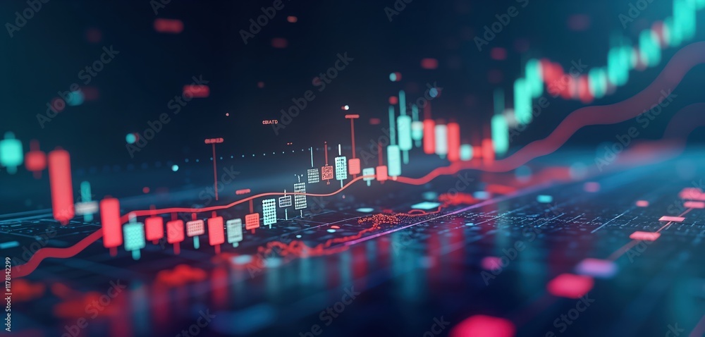 Aufkleber digital display shows stock market forex trading data. colorful candlestick chart, graph illustrate 
