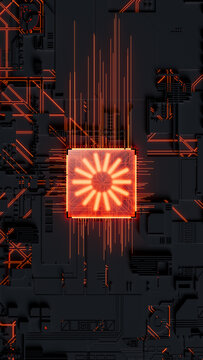 Microchip with neon connections showcasing advanced technology