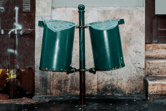 public waste bins on the street in Budapest, Hungary