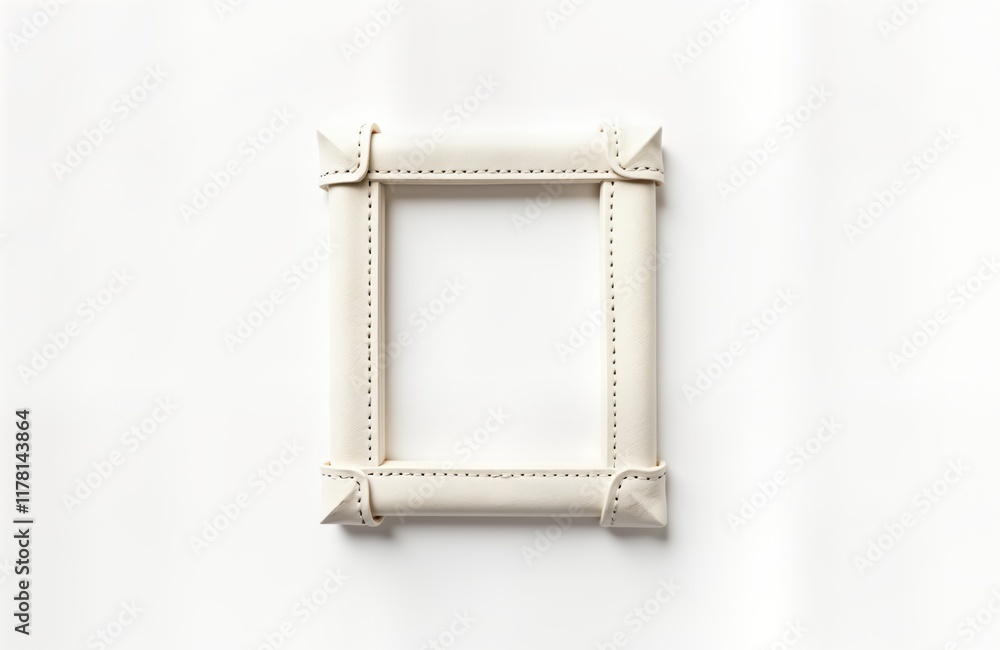 Poster empty white leather frame sits on blank background. classic and simple design. modern style frame. p