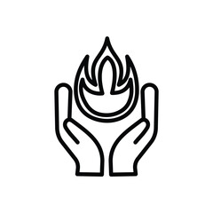 Hands holding fire icon. A thin line sign. Isolated contour symbol illustration. tongs. element design illustration of hands begging and closing each other in pink. 