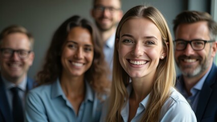 Team leader's broad smile embodying pride and satisfaction in team's achievement, Professional stock photo, AI generated photograph