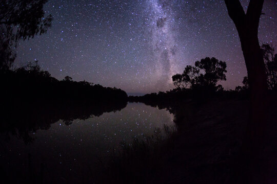 The Milky Way and stars over the Murray River. Renmark. Australia.