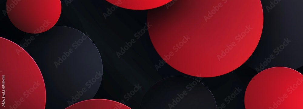 Poster modern abstract design featuring overlapping red and black geometric circles creating a visually app