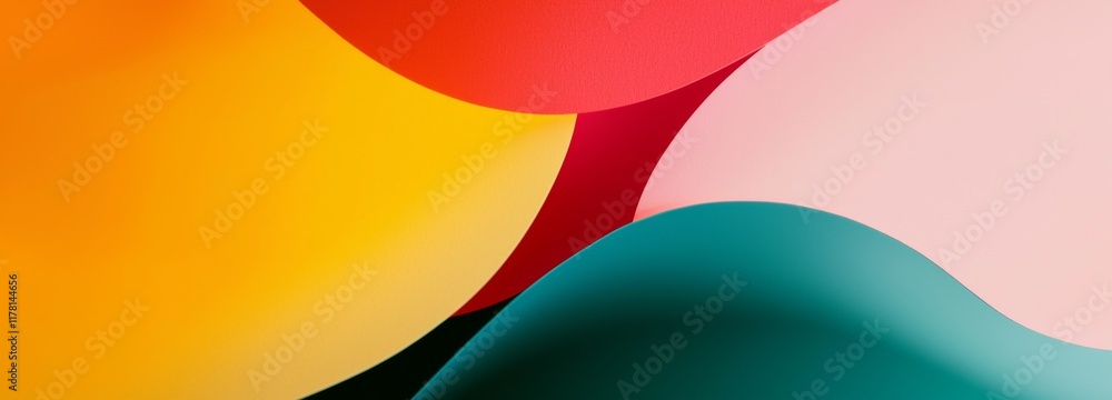 Poster smoothly flowing curves and overlapping layers in vibrant colors create a captivating abstract desig