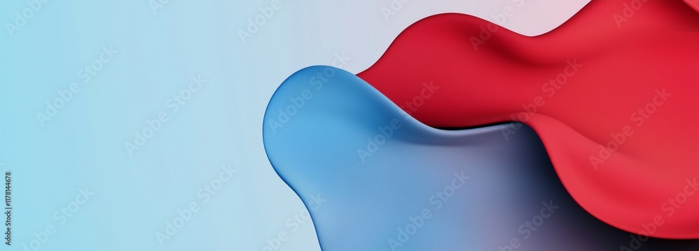 Poster Smooth, flowing shapes in vibrant red and calming blue create an abstract composition, forming a gradient background with a sense of depth and movement