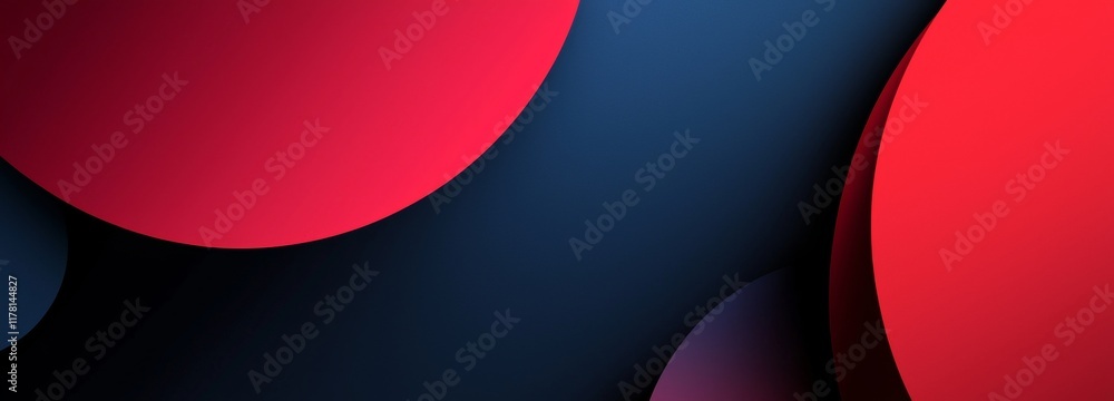 Poster modern abstract background featuring overlapping red and blue circles on a dark background, creating