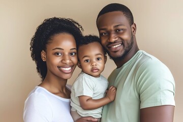 Fototapeta premium Smiling african american family embracing closely, radiating love and joy in a heartwarming portrait that beautifully captures the essence of family unity and connection