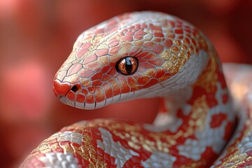 Fototapeta premium A close-up shot of a snake with red and white stripes, highlighting its unique color pattern
