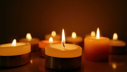 Soft Glow. Soy candle wax Frequency healing Warmer Lamp Flame diffuser Sound bath Wellness retreat Anecdote Candles Asmr skincare Alma therapy Vellabox Warm tea light glowing softly, romantic ambianc