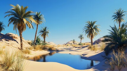 Oasis With A Watering Hole In The Desert