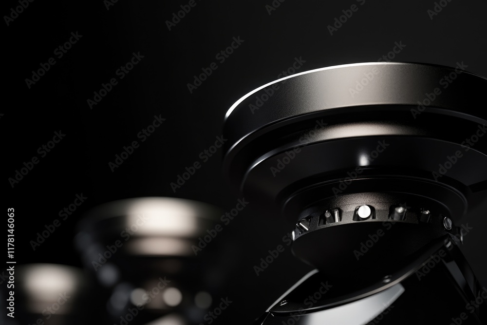 Poster a close-up view of a camera mounted on a tripod, ideal for use in photography tutorials or product s