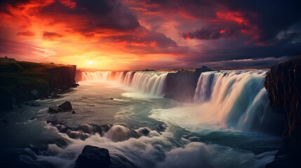 Fototapeta premium Beautiful Waterfall At Sunset