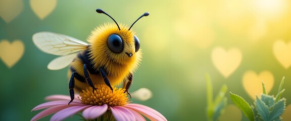 Adorable Fuzzy Bee on Pink Flower: A Whimsical Nature Scene