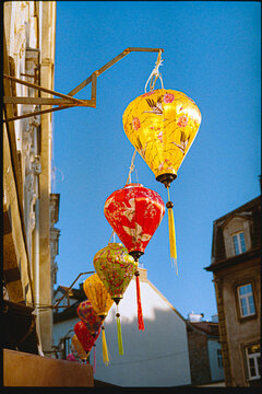 Chinese and Korean multicolored street lights outside