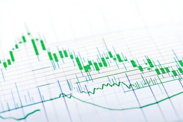 Fototapeta premium Close-up shot of a stock chart with a green upward-trending arrow, symbolizing market growth and investment opportunities
