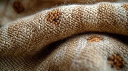 Fototapeta premium Beige Knitted Fabric Close Up Detail Texture
