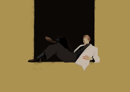 An illustration of an elegant man on black and yellow background
