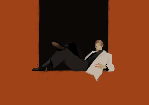 An illustration of an elegant man on a red background