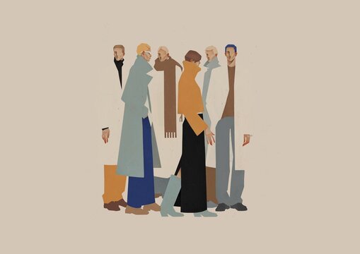 Illustration of a group of people in outerwear