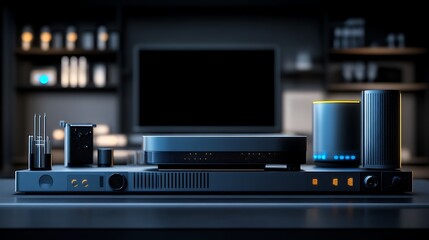 Modern Home Entertainment System Setup In Dark Room