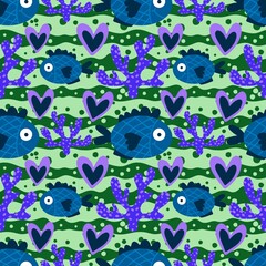 Ocean seamless fish pattern for wrapping paper and fabrics and linens