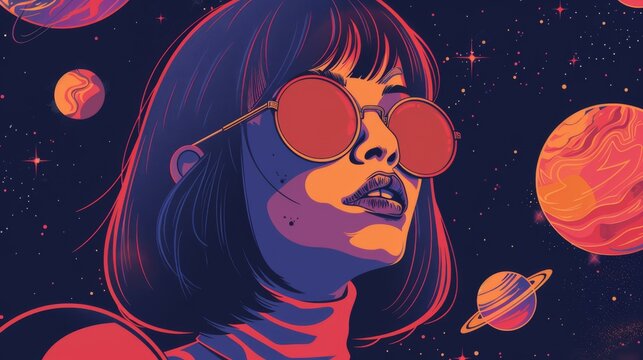 Psychedelic 70s inspired illustration featuring whimsical elements and a groovy slogan perfect for graphic tees stickers or posters 2D cartoon style