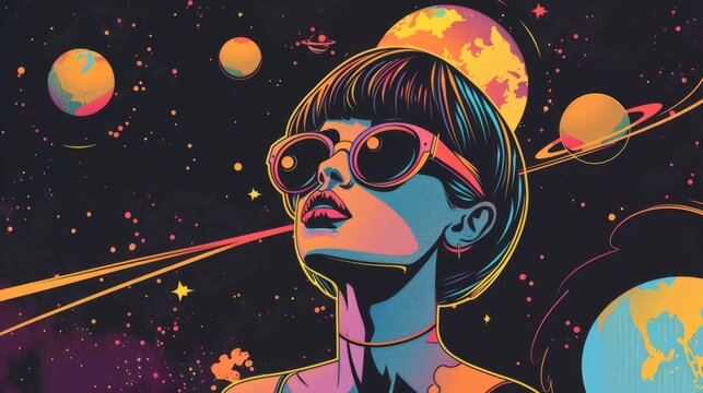 Psychedelic 70s inspired illustration featuring whimsical elements and a groovy slogan perfect for graphic tees stickers or posters 2D cartoon style