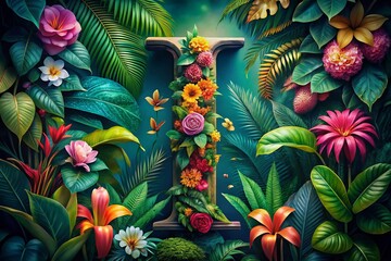 Obraz premium Surreal Balinese Floral Letter I: Dreamlike Botanical Typography