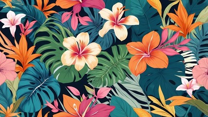 Modern colorful tropical floral pattern. Cute botanical abstract contemporary seamless pattern. Hand drawn unique print
