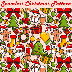 Seamless Christmas Pattern with Festive Icons
