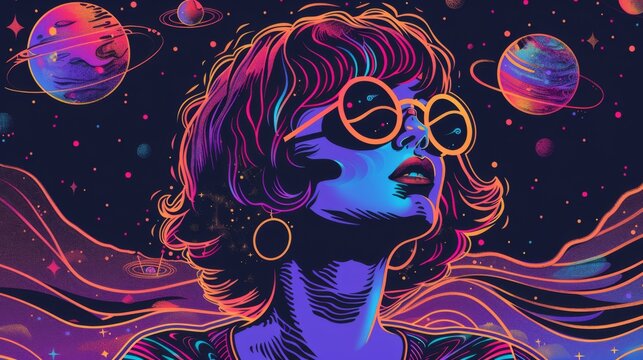 Psychedelic 70s inspired illustration featuring whimsical elements and a groovy slogan perfect for graphic tees stickers or posters 2D cartoon style