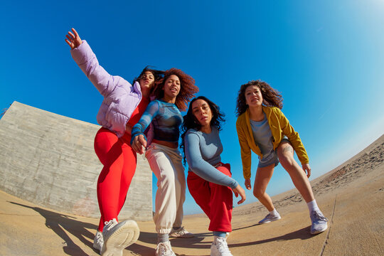 Happy diverse friends having fun together
