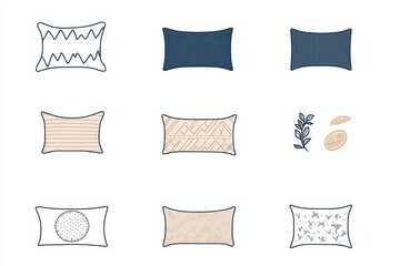 Bedding and bedroom decor featuring memory foam neck pillows with sleek line icons