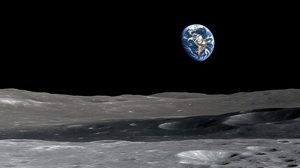 Earthrise above the lunar surface a view from space