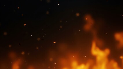 Blue Skies. Orange fire flame closeup with sparks on black background