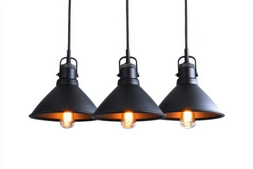Black pendant ceiling lamp with three industrial shades
