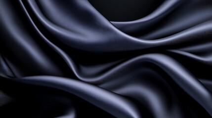 Fototapeta premium Dark blue silk fabric with elegant folds and soft waves.