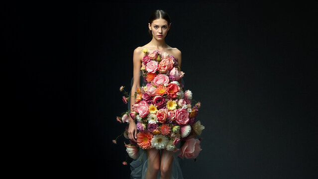 beautiful woman in a flower dress