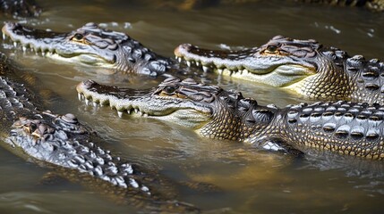 Obraz premium Group of alligators swimming together in a body of water