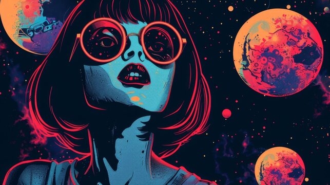 Psychedelic 70s inspired illustration featuring whimsical elements and a groovy slogan perfect for graphic tees stickers or posters 2D cartoon style