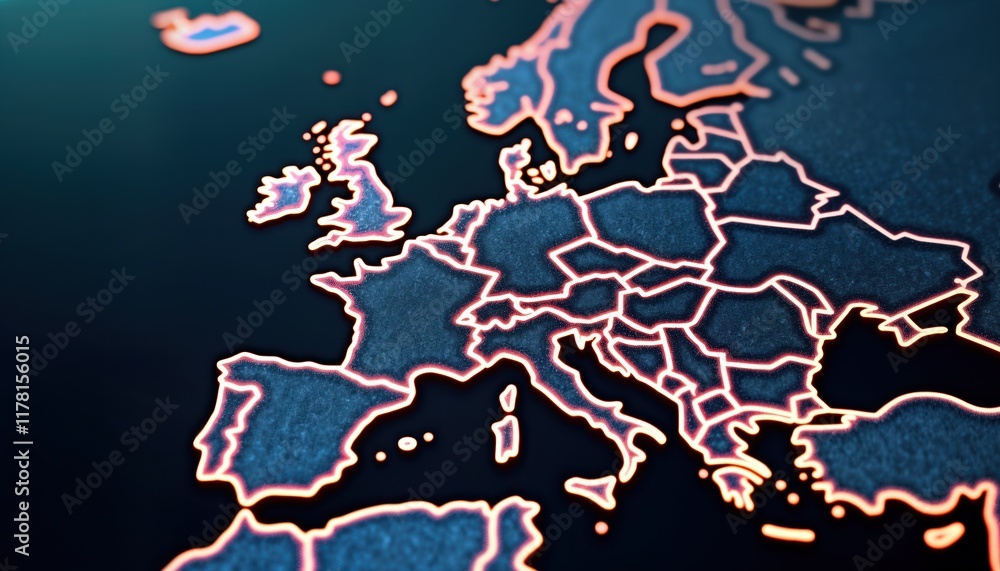 Aufkleber european countries highlighted on dark background. modern map of europe. intricate map design networ