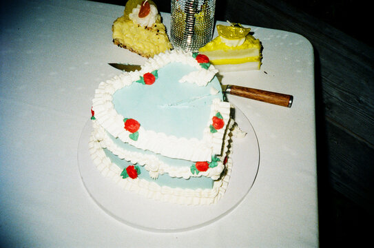 Fototapeta Heart-Shaped Wedding Cake Captured on 35mm Film