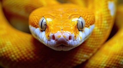 Fototapeta premium A detailed view of a yellow snake's facial features, suitable for use in educational or scientific contexts