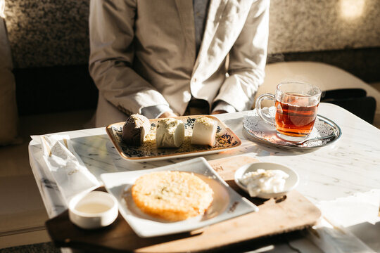 Turkish tea in a glass mug 
