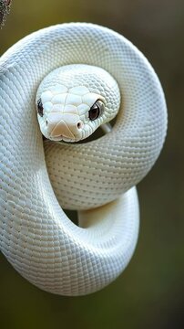 White python resting gracefully in a natural environment with a blurred background